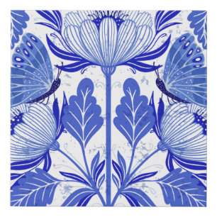 illustration with butterflies and flowers isolated faux canvas print