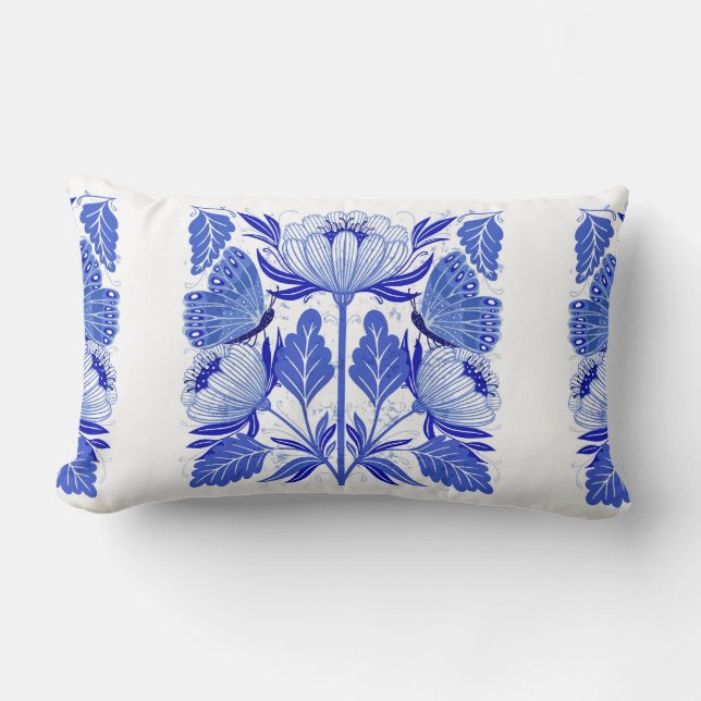 illustration with butterflies and flowers isolated lumbar pillow (Front)
