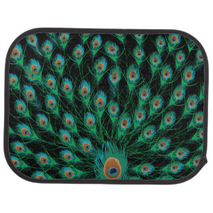 Illustration With Peacock Feathers on Black Car Mat