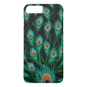 Illustration With Peacock Feathers on Black iPhone 8 Plus/7 Plus Case