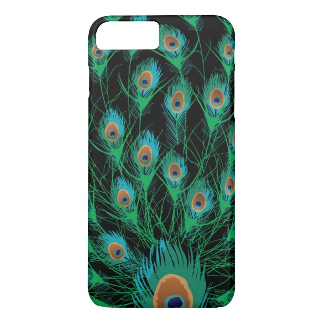 Illustration With Peacock Feathers on Black Case-Mate iPhone Case (Back)