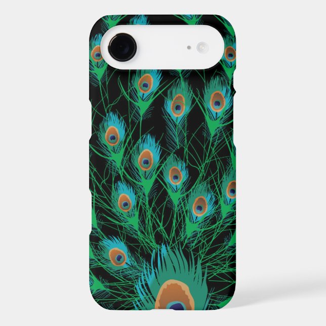 Illustration With Peacock Feathers on Black Case-Mate iPhone Case (Back)