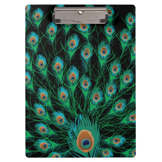 Illustration With Peacock Feathers on Black Clipboard (Front)