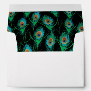 Illustration With Peacock Feathers on Black Envelope