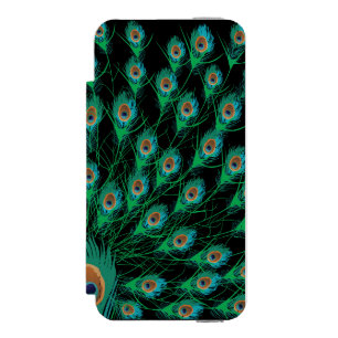 Illustration With Peacock Feathers on Black Wallet Case For iPhone SE/5/5s