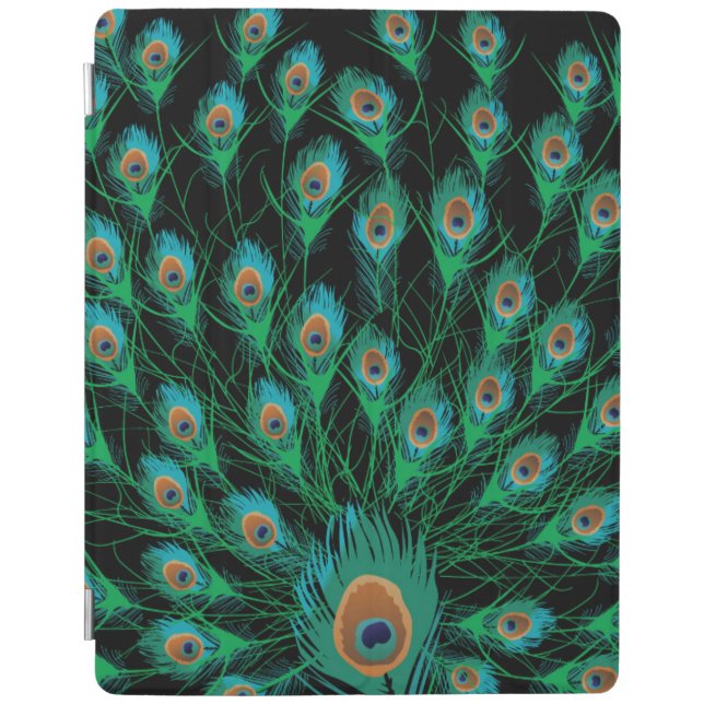 Illustration With Peacock Feathers on Black iPad Smart Cover (Front)