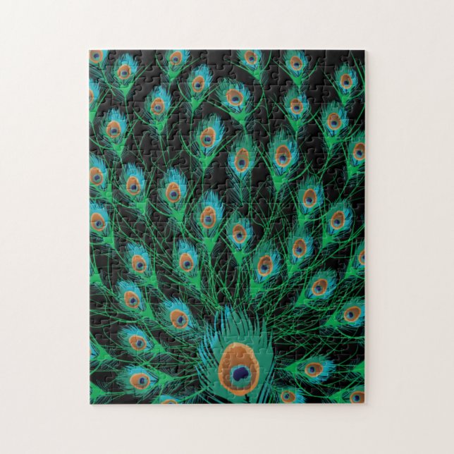 Illustration With Peacock Feathers on Black Jigsaw Puzzle (Vertical)