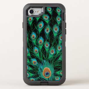 Illustration With Peacock Feathers on Black OtterBox Defender iPhone SE/8/7 Case
