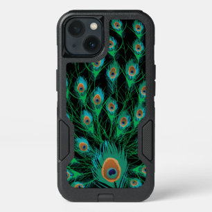Illustration With Peacock Feathers on Black iPhone 13 Case