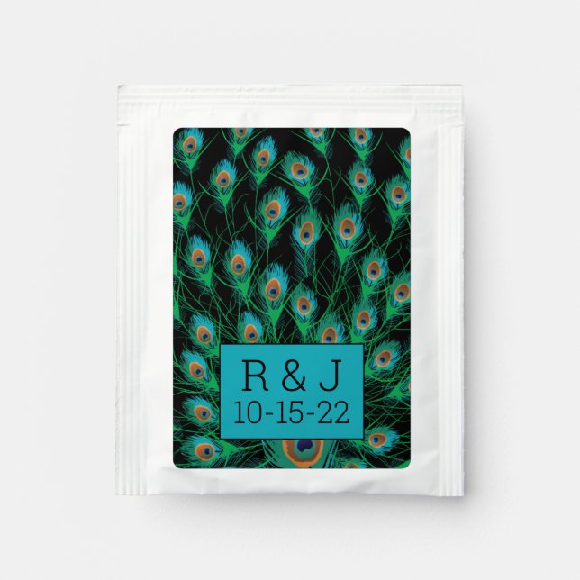Illustration With Peacock Feathers on Black Tea Bag Drink Mix (Front)