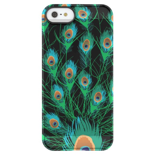 Illustration With Peacock Feathers on Black Uncommon iPhone Case (Back)