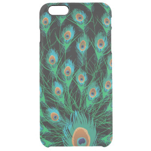 Illustration With Peacock Feathers on Black Clear iPhone 6 Plus Case