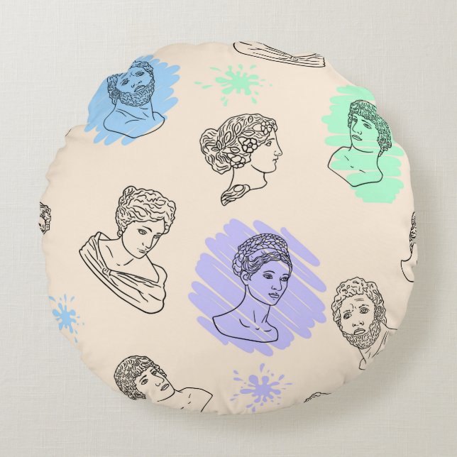 Illustration with the contours of Greek statues. B Round Pillow (Front)