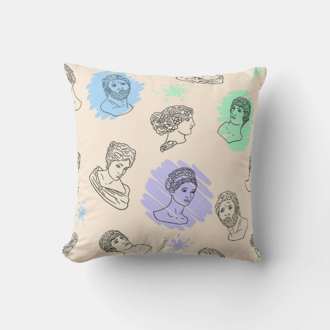 Illustration with the contours of Greek statues. B Throw Pillow (Front)