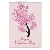 Illustrations of a tree with hearts for leaves card