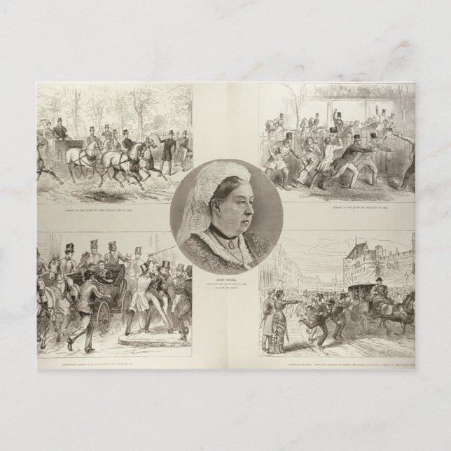 Illustrations of Attacks on Queen Victoria Postcard (Front)