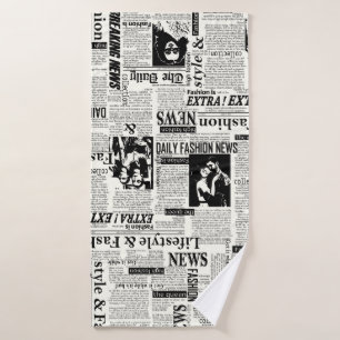 Illustrations of newspapers front page art work wa bath towel