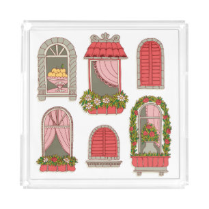 Illustrations with Vintage Windows: Artistic. Acrylic Tray