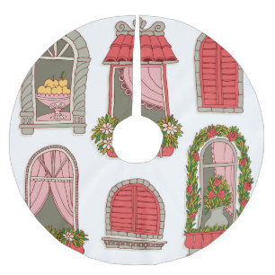 Illustrations with Vintage Windows: Artistic. Brushed Polyester Tree Skirt