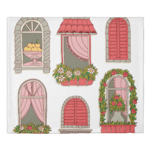 Illustrations with Vintage Windows: Artistic. Duvet Cover