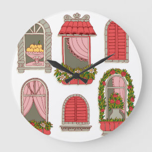 Illustrations with Vintage Windows: Artistic. Large Clock