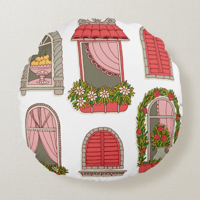 Illustrations with Vintage Windows: Artistic. Round Pillow (Front)