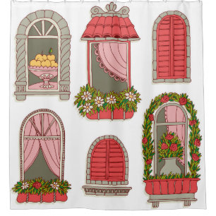 Illustrations with Vintage Windows: Artistic. Shower Curtain