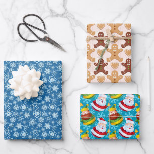 Illustrative brown blue red Christmas motifs set Wrapping Paper Sheets
