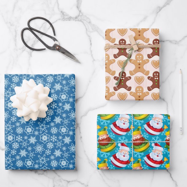 Illustrative brown blue red Christmas motifs set Wrapping Paper Sheets (Front)
