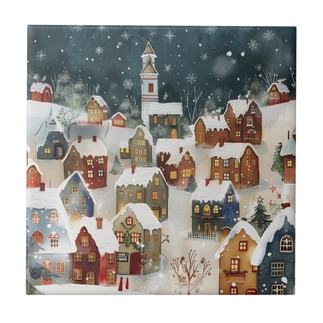 Illustrative Christmas city  Ceramic Tile (Front)