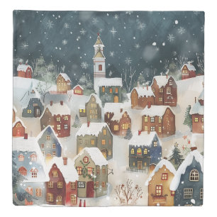 Illustrative Christmas city Duvet Cover
