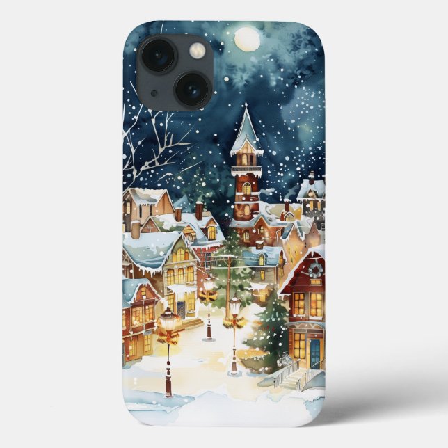 Illustrative Christmas  city in the snow Case-Mate iPhone Case (Back)