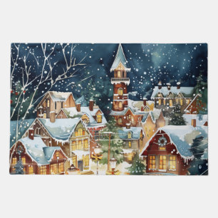 Illustrative Christmas city in the snow Doormat
