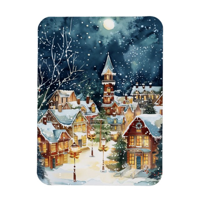 Illustrative Christmas  city in the snow Magnet (Vertical)