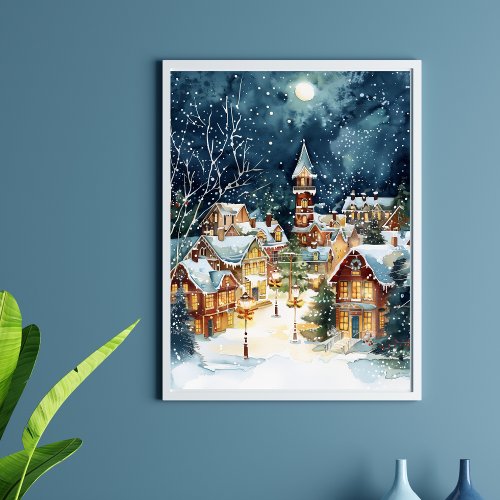 Illustrative Christmas  city in the snow Poster