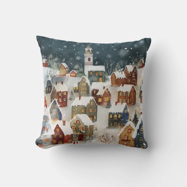 Illustrative Christmas city  Throw Pillow (Front)