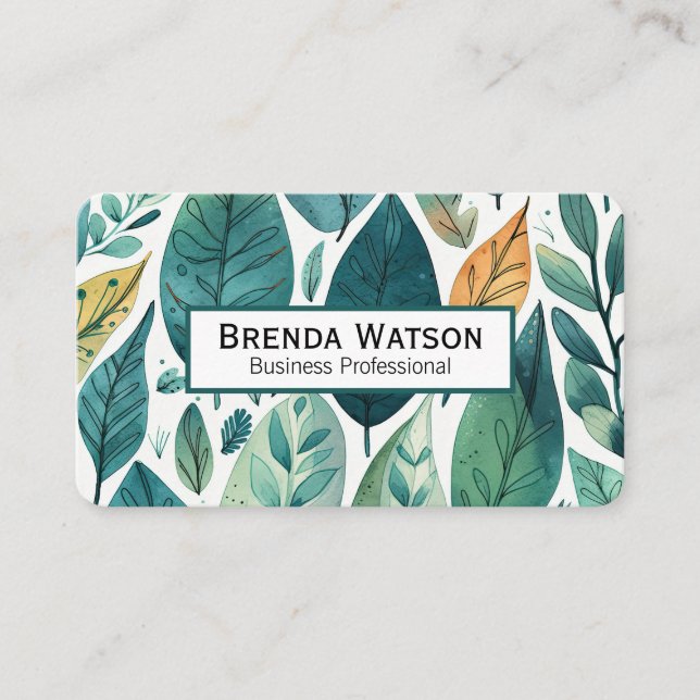 Illustrative Leaves Pattern | Plants Business Card (Front)