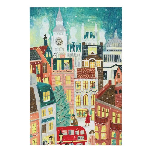 Illustrative London city in the snow Christmas Faux Canvas Print