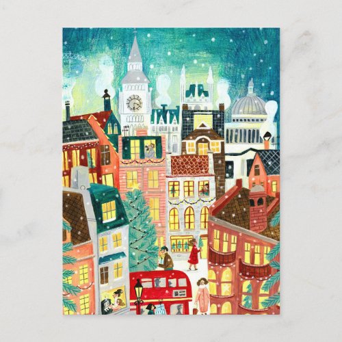 Illustrative London city in the snow Christmas Hol Holiday Postcard