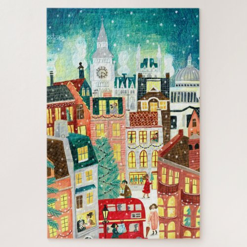 Illustrative London city in the snow Christmas Hol Jigsaw Puzzle