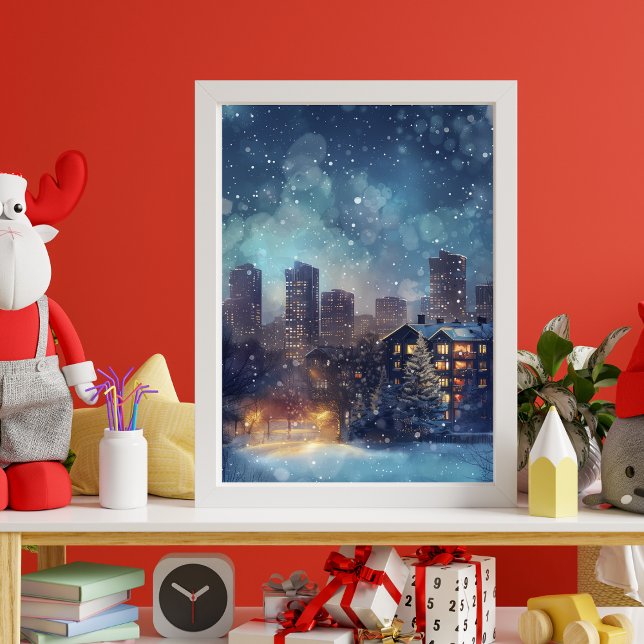 Illustrative New York city in the snow night Photo Print (Creator Uploaded)
