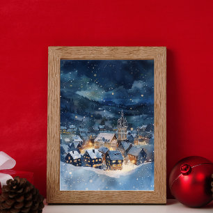 Illustrative of night sky Village in snow  Acrylic Print