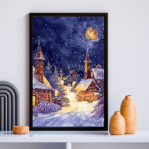 Illustrative of Xmas Village in snow night