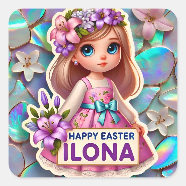 ILONA ~ HAPPY EASTER ~ Lilies ~ Square Sticker (Front)