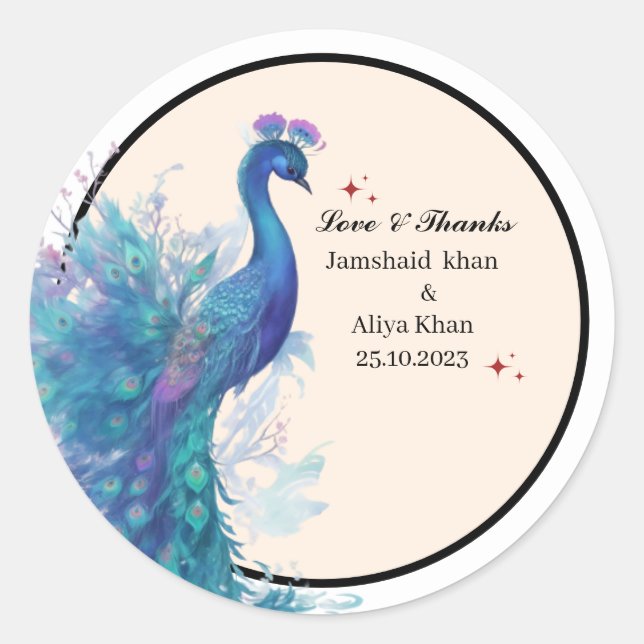 ilustreated Peacock Thankyou favor Classic Sticker (Front)