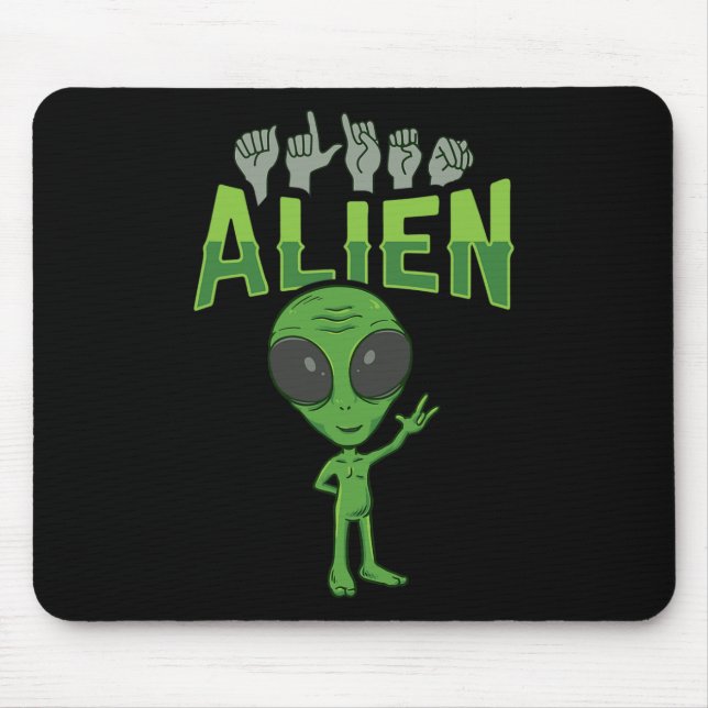ILY Alien ASL Hand Gesture Deaf Hearing Loss Aware Mouse Pad (Front)