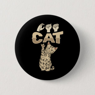 ILY Cat ASL Hand Gesture Deaf Hearing Loss Awarene Button