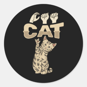 ILY Cat ASL Hand Gesture Deaf Hearing Loss Awarene Classic Round Sticker