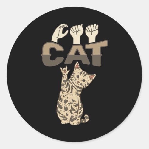 ILY Cat ASL Hand Gesture Deaf Hearing Loss Awarene Classic Round Sticker