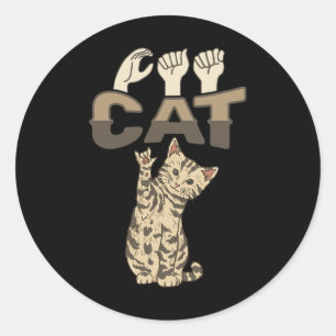ILY Cat ASL Hand Gesture Deaf Hearing Loss Awarene Classic Round Sticker